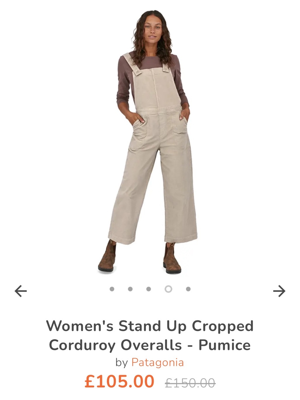 Patagonia Women's Stand Up Cropped Corduroy Overalls - Pumice